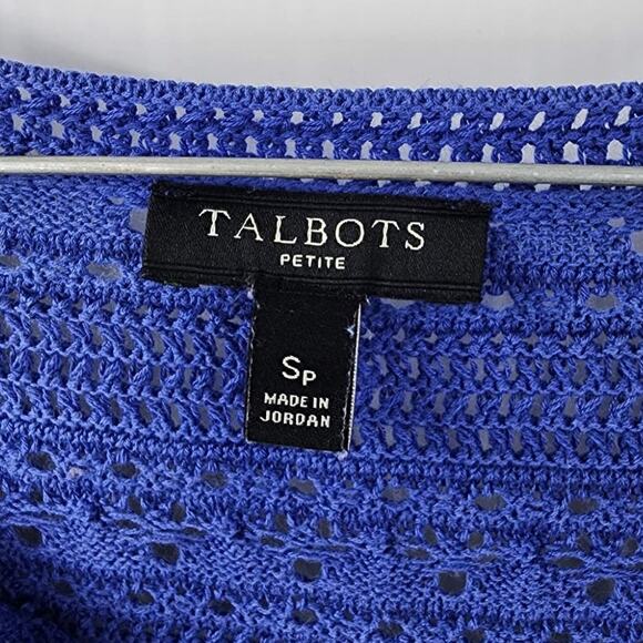 TALBOTS Blue Open Knit V-Neck Top Womens Size Small Petite SP - Picture 2 of 3
